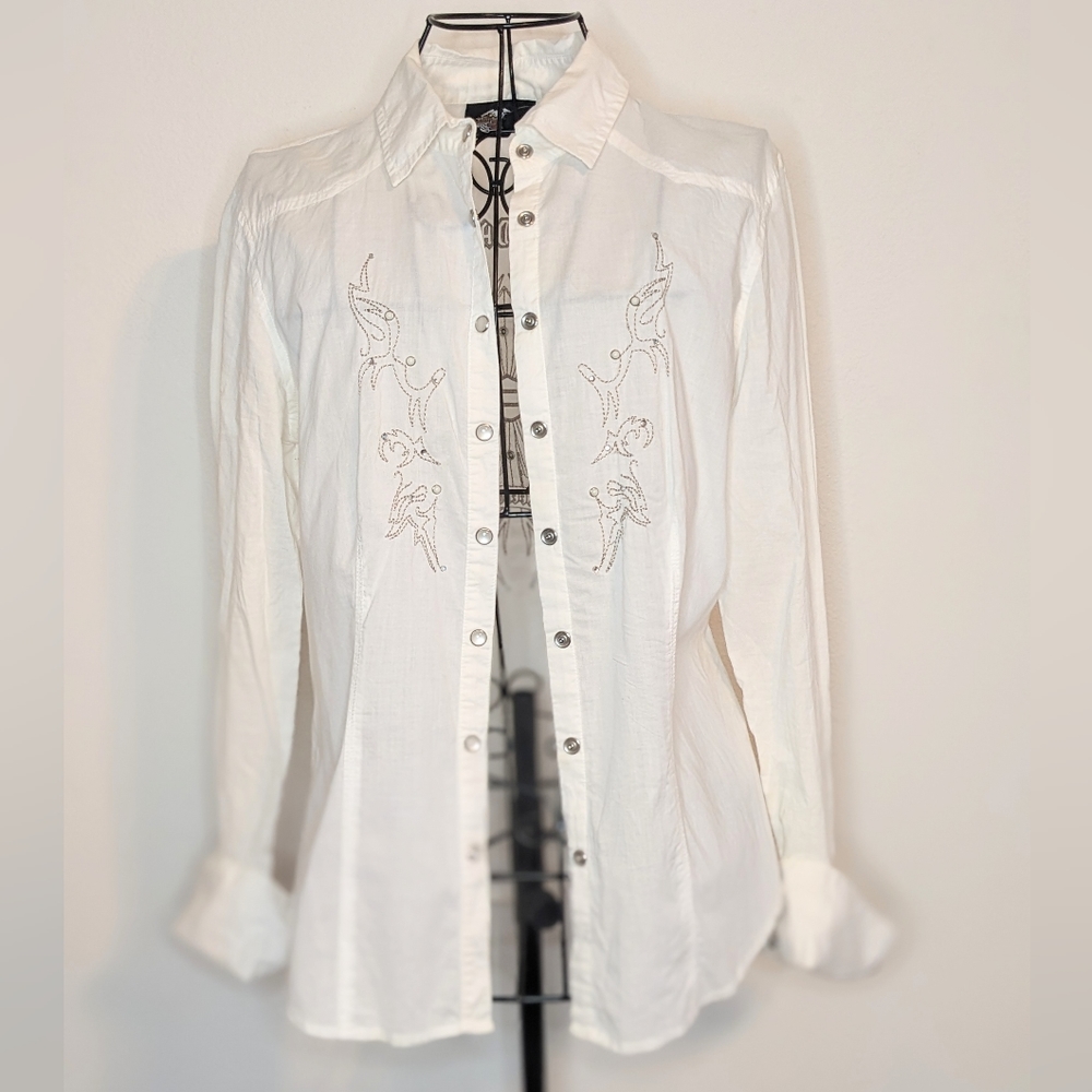 Harley Davidson White Button Down Logo White Shirt XS